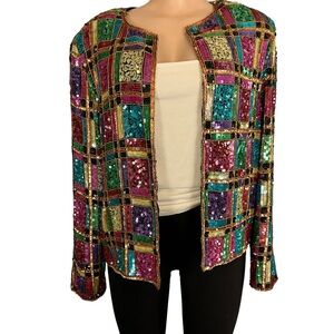 Leslie Fay Multicolor Sequin Patchwork Jacket